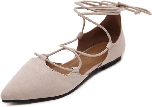 WUIWUIYU Pointed Toe Ankle Strap Wrap Ballet Flats Lace Up Flat Ballerinas Shoes in Kuwait