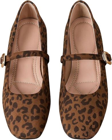 GORGLITTER Women's Leopard Ballet Flats Dressy Cheetah Print Square Toe Business Work Faux Suede Dress Ballerina Shoes in Kuwait