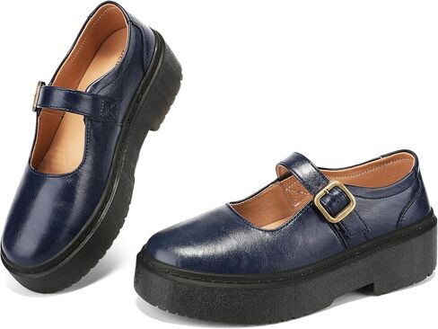 BEAUSEEN Women's Mary Jane Shoes with Platform Sole - Comfort Round Toe Strap Ballet Flats for Women - Chunky Heel Dress Flats in Kuwait
