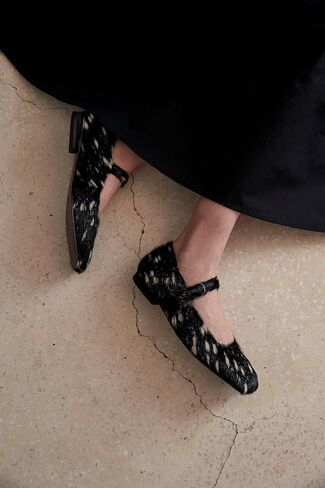 LE MURMURE Women's Leather Ballet Flats, Square Toe with Strap, Animal Print, Calfskin Lining, Square Vamp, Easy 0.71" Low Heel in Kuwait