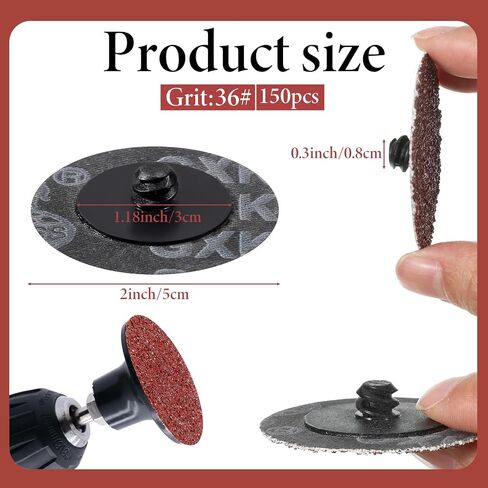 150 Pcs 2 Inch Sanding Discs 36 Grit Die Grinder Sanding Disc | Surface Conditioning Quickly Change Grinding Disc for Surface Prep Strip Grind Polish Finish Burr Rust Paint Removal in Kuwait