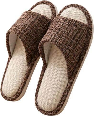 Women's Linen House Slippers Open Toe Memory Foam Non-Slip Shoes Breathable Soft Sole Indoor Outdoor Slides for Summer in Kuwait