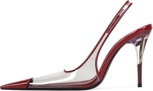 Clear Slingback Heels for Women Sexy Metal Closed Square Toe Stilettos High Heel Jelly Pumps Elastic Ankle Strap Heels Transparent PVC Fashion Dressy Party Shoes in Kuwait