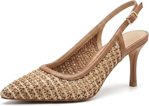 Women’s Woven Slingback Heels, Pointed Toe Dress Pumps with Adjustable Buckle Strap, Breathable Open-Weave Stiletto Shoes for Vacation Party Wedding in Kuwait