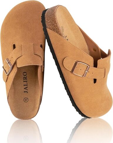 JALIRO Women's Suede Clogs, Adjustable Buckle Potato Shoes Slip-On Mules with Cork Arch Support, Non-Slip Casual Sandals for Home Office & Outdoor in Kuwait