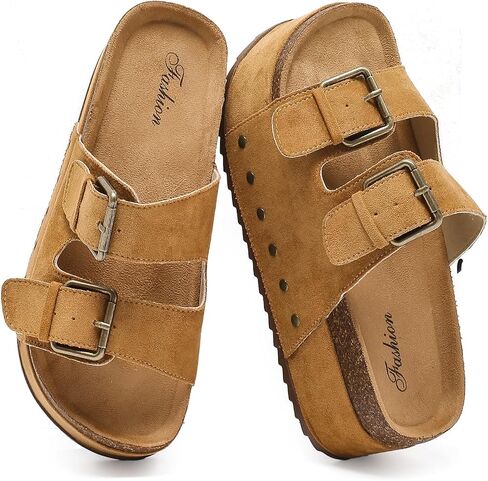 Zenithra Women's Platform Slides Sandals with Arch Support, Platform Clogs Sandal with Comfort Cork Footbed Casual Summer Double Buckles Beach Platform Slide Mules for Outdoor in Kuwait