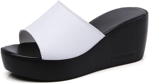 Women's Slip on Wedge Slide Sandals Casual Peep Toe Comfort Summer Chunky High Heel Platform Sandal in Kuwait