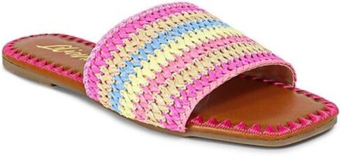 Liliana Women's Flat Sandals Dressy Summer Square Open Toe Slip On Woven Slide Sandals in Kuwait
