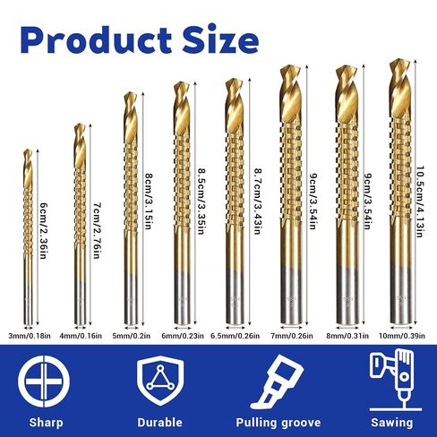 8Pcs Cutting Drill Bit,Metal Twist Side Drill Saw Bit | 3-10mm Hex Shank Serrated Cutting Drills Bits, for Metal Wood Plastic Drilling and Cuttings in Kuwait