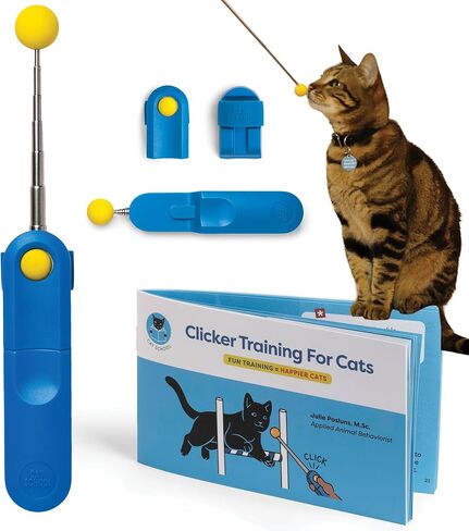 CAT SCHOOL Clicker Training Kit for Cats - 1 Cat Training Clicker, 1 Target Stick, 1 Step-by-Step Instruction Booklet - Clicker Tools for Cat Training, Fist Bump Training, Positive Behavior in Saudi Arabia