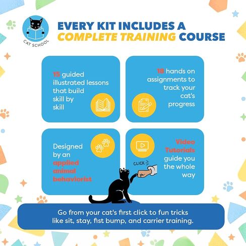 CAT SCHOOL Clicker Training Kit for Cats - 1 Cat Training Clicker, 1 Target Stick, 1 Step-by-Step Instruction Booklet - Clicker Tools for Cat Training, Fist Bump Training, Positive Behavior in Saudi Arabia