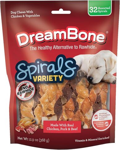DreamBone Spirals Variety Pack, No-Rawhide Chews for Dogs, 18 Spiral Chews in Kuwait