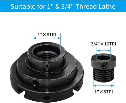 4 Inch Wood Lathe Chuck Set 1"X8TPI & 3/4"X16TPI Adapter(2) | Self Centering 4 Jaw Wood Turning Chuck in Kuwait