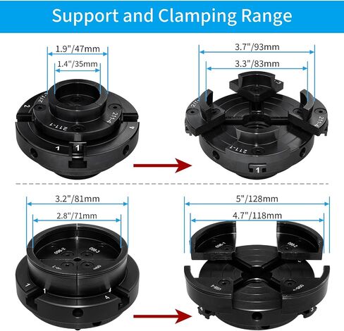 4 Inch Wood Lathe Chuck Set 1"X8TPI & 3/4"X16TPI Adapter(2) | Self Centering 4 Jaw Wood Turning Chuck in Kuwait