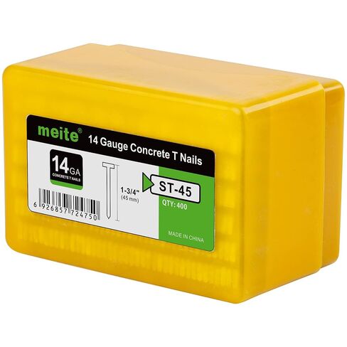 meite 14 Gauge Concrete T Nails, 1-3/4 Inch 400PCS x 5 Boxes | Galvanized Steel T-Nails for Concrete Nail Gun, Glue-Collated Steel T Nailer Nail for Furring Strips Decking Truss Building in Kuwait