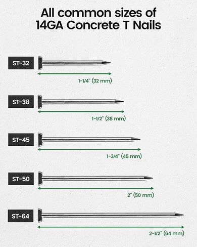 meite 14 Gauge Concrete T Nails, 1-3/4 Inch 400PCS x 5 Boxes | Galvanized Steel T-Nails for Concrete Nail Gun, Glue-Collated Steel T Nailer Nail for Furring Strips Decking Truss Building in Kuwait