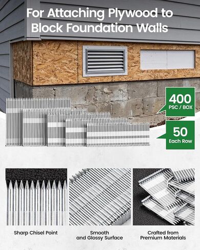 meite 14 Gauge Concrete T Nails, 1-3/4 Inch 400PCS x 5 Boxes | Galvanized Steel T-Nails for Concrete Nail Gun, Glue-Collated Steel T Nailer Nail for Furring Strips Decking Truss Building in Kuwait