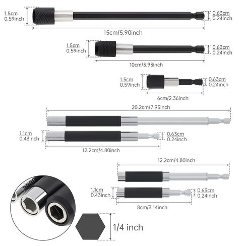 ChgImposs 5PCS Magnetic Drill Bit Extension Set – 60/100/150MM (2-3/8",4",6",) Fixed + 80/120MM(3.15"/4.72") Adjustable Magnetic Screwdriver Bit Holders, 1/4" Hex Quick Release Adapter in Kuwait