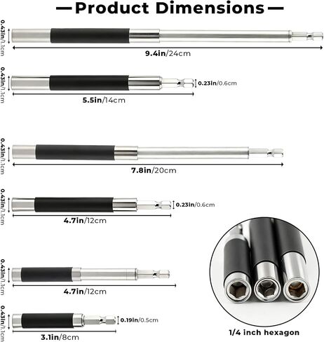 5 Pcs Magnetic Drill Bit Holder Set, Adjustable 3.15/4.7/5.5 in (80/120/140mm) Drill Bit Extension with 1/4 Hex, Screwdriver Bit Holders for Screwdriver Bits, Nuts, Sockets in Kuwait