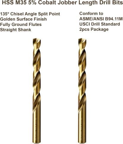 MAXTOOL 23/64" 2pcs Identical Jobber Length Drills HSS M35 Twist Drill Bits 5% Cobalt Fully Ground Golden Straight Shank Drills; JBF35G10R23P2 in Kuwait