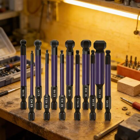 12pcs Ball End Allen Key Bit Set, S2 Steel 1/4" Hex Shank Magnetic Allen Wrench Screwdriver Bits for Assembling Furniture, Phosphating Treatment H2-H12, Length 75Mm in Kuwait