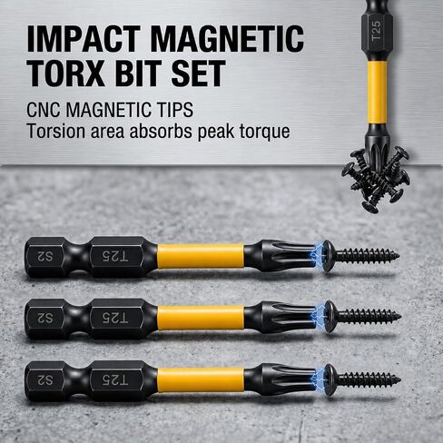 10-Pack T25 Torx Bits for Impact Driver, 2'' Magnetic Star Bits Drill Bit Set, S2 Steel, 1/4'' Hex in Kuwait