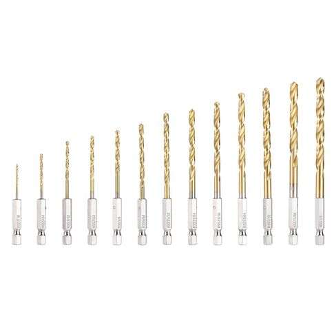 13-Piece HSS Drill Bit Set, 1/16 in- 1/4 inHex Shank, High-Speed Steel Alloy for Jade, Wood, Soft Metal & Plastic, for Electric Drill Tools in Kuwait
