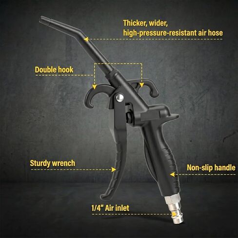 High Flow Air Blow Gun for Air Compressor, Large-Capacity Blow Off Air Duster with Angled Bent Nozzle, Pneumatic Tool for Dust Removal & Drying, Car Detailing, Industrial & Home Use in Kuwait