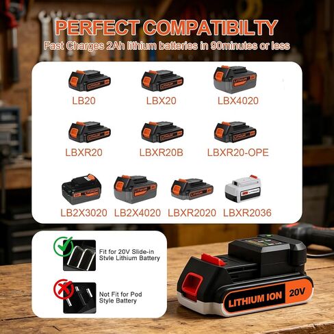 LCS1620B 20V Battery Charger,Replacement for Black and Decker 20V Lithium Battery Charger,1A High Output Split‑Style Design,Compatible with Black & Decker 20 Volt Max Battery LBXR20 LBX4020 LBX20 in Kuwait