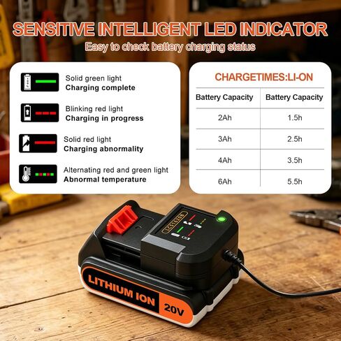 LCS1620B 20V Battery Charger,Replacement for Black and Decker 20V Lithium Battery Charger,1A High Output Split‑Style Design,Compatible with Black & Decker 20 Volt Max Battery LBXR20 LBX4020 LBX20 in Kuwait