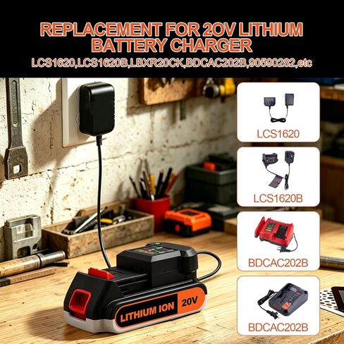 LCS1620B 20V Battery Charger,Replacement for Black and Decker 20V Lithium Battery Charger,1A High Output Split‑Style Design,Compatible with Black & Decker 20 Volt Max Battery LBXR20 LBX4020 LBX20 in Kuwait
