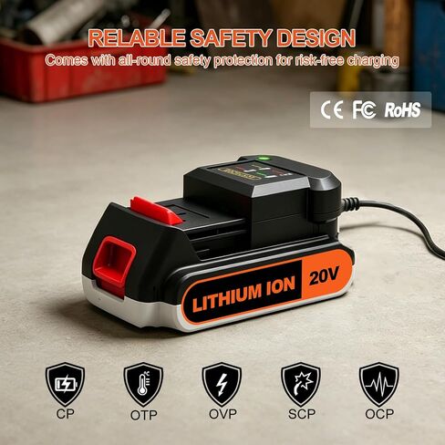 LCS1620B 20V Battery Charger,Replacement for Black and Decker 20V Lithium Battery Charger,1A High Output Split‑Style Design,Compatible with Black & Decker 20 Volt Max Battery LBXR20 LBX4020 LBX20 in Kuwait
