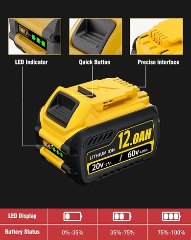 60V MAX Battery Replacement for Dewalt Flexvolt 20V/60V Battery | 12.0 Ah-DCB612, 2-Pack in Kuwait
