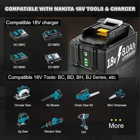 Nonbliep 2Pack 8.0Ah Replacement for Makita 18V Battery Compatible with Makita 18 Volt Battery LTX BL1815 BL1860B BL1860 BL1820 BL1830B BL1840B BL1850B BL1815 Power Tools in Kuwait