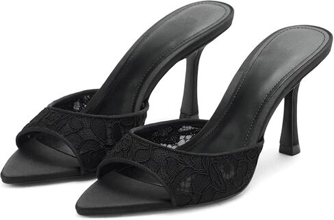 Wnshonzy Heeled Sandals For Women Wedding Heels Lace Bride Pointed Open Toe High Heels Stiletto Pumps Mule Vintage Dressy Fashion Slip on Summer Casual Simple Trendy Slingback in Kuwait