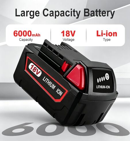 2-Pack 18V 6.0Ah Replacement for Milwaukee M-18 Battery and Dual-Port Charger in Kuwait
