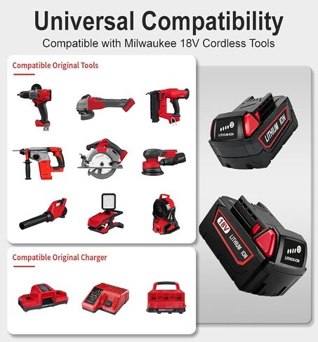 2-Pack 18V 6.0Ah Replacement for Milwaukee M-18 Battery and Dual-Port Charger in Kuwait