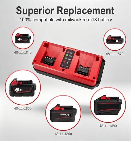 2-Pack 18V 6.0Ah Replacement for Milwaukee M-18 Battery and Dual-Port Charger in Kuwait