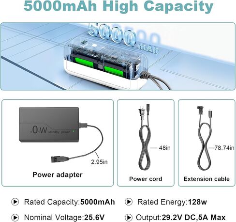 【5.0Ah High Capacity】Universal Rechargeable Battery Pack for Reclining Furniture with Charger, Wireless Battery Pack with LCD Display, Compatible with 2-Pin Power Recliner/Lift Chair/Sofa/Couch-White in Kuwait