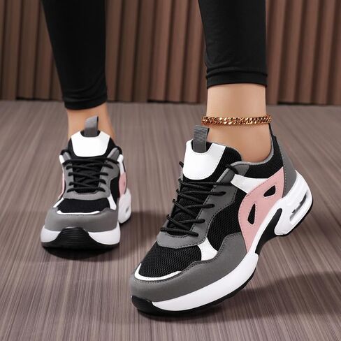 Lightweight Cushioned Running Shoes for Women - Black-Pink Minimalist Sneakers for Walking, Jogging, All-Season Non-Slip Grip Gym Sneakers in Kuwait