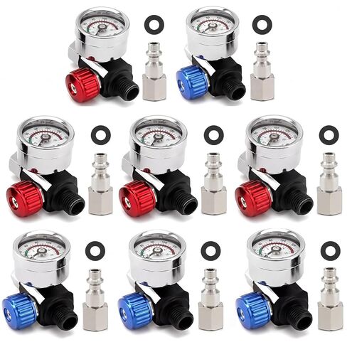 8 Pack Air Pressure Regulator Gauge with Quick Connectors, 1/4"-G Spray Paint Gun Adjusting Valve Regulator, 8 Quick Couplers and Complete Accessories, 0-140 PSI Air Flow Adjusting Valve in Kuwait