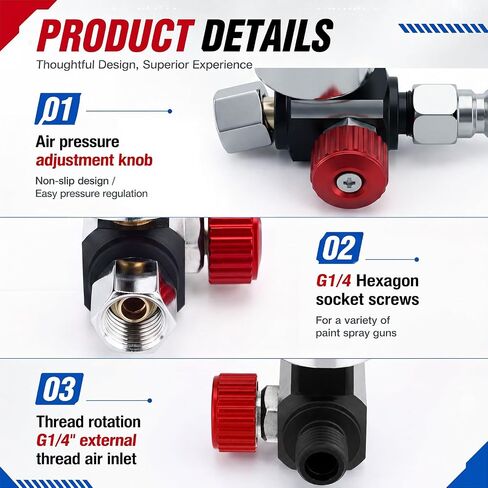 8 Pack Air Pressure Regulator Gauge with Quick Connectors, 1/4"-G Spray Paint Gun Adjusting Valve Regulator, 8 Quick Couplers and Complete Accessories, 0-140 PSI Air Flow Adjusting Valve in Kuwait