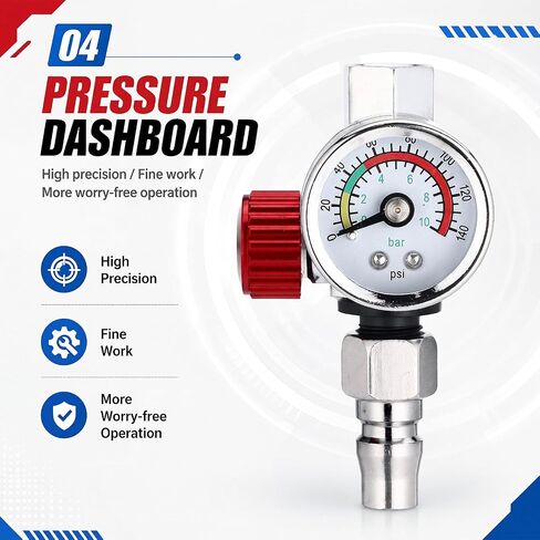 8 Pack Air Pressure Regulator Gauge with Quick Connectors, 1/4"-G Spray Paint Gun Adjusting Valve Regulator, 8 Quick Couplers and Complete Accessories, 0-140 PSI Air Flow Adjusting Valve in Kuwait