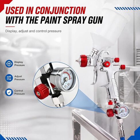 8 Pack Air Pressure Regulator Gauge with Quick Connectors, 1/4"-G Spray Paint Gun Adjusting Valve Regulator, 8 Quick Couplers and Complete Accessories, 0-140 PSI Air Flow Adjusting Valve in Kuwait