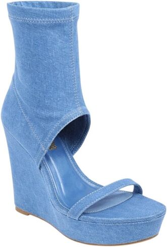 Liliana Womens Peep Open Toe Wedge Bootie Platform Wedge Heel Peep toe Boots, Black in Kuwait