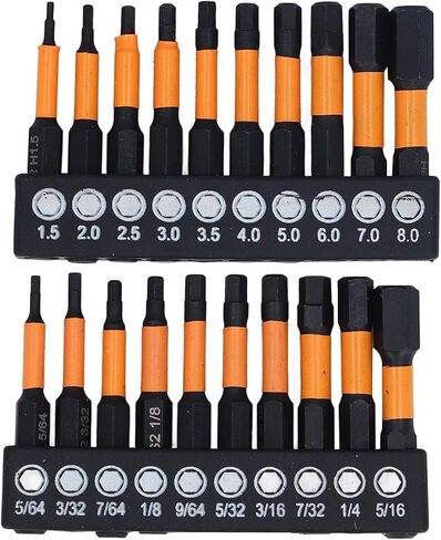 20 Piece Hex Bit Set, Metric and Imperial S2 Steel Magnetic Drill Bits, 1/4 Inch Hex Shank, with Storage box in Kuwait