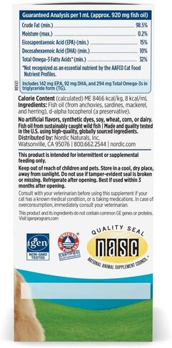 Nordic Naturals أوميغا 3 للقطط، بدون نكهة - 2 أونصة - 304 مجم أوميغا 3 لكل مل واحد - زيت السمك للقطط مع EPA وDHA - يعزز صحة القلب والجلد والمعطف والمفاصل والمناعة - غير معدل وراثيًا in Saudi Arabia