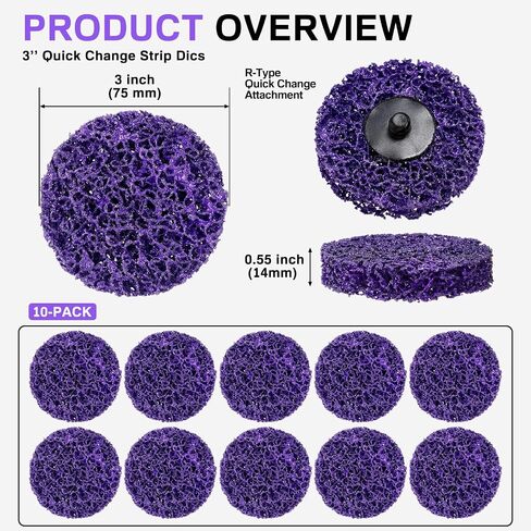 Tellegloww 10 Pack 3Inch Sanding Discs Nylon Strip Discs with R-Type Male Backing Paint Stripper for Drill & Die Grinder Rust Remover Paint Stripper Wheel for Metal Surface Prep and Polishing(Purple) in Kuwait