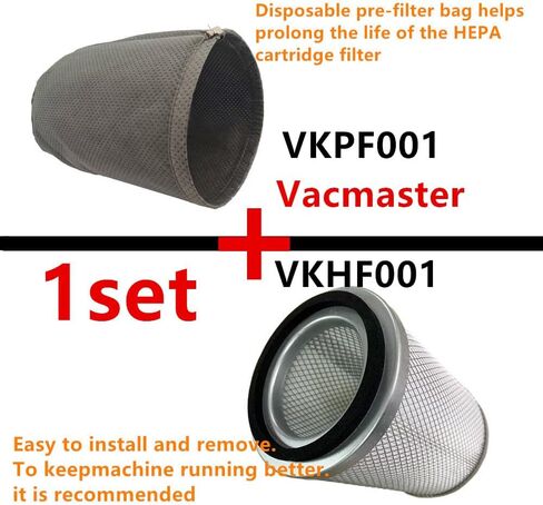 1 set brikiwee VKHF001 Cartridge Vacuum HEPA Filter and VKPF001 Pre-Filter with Clamp Compatible with Vacmaster Industrial Models VK811PH & VK1011SIWTH Vacuum Cleaner Accessories in Kuwait