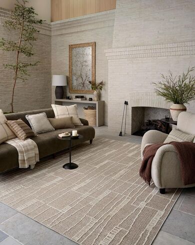 مجموعة Loloi Amber Lewis Bexley Collection BEX-02 رمادي داكن/طبيعي 7'-10" x 10' سجادة منطقة محايدة، مزخرفة، للمعيشة، غرفة النوم، الطعام، السجاد in Kuwait